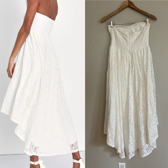 NWOT Curated Charm White Lace Strapless Bustier High-Low Dress - Picture 3 of 8